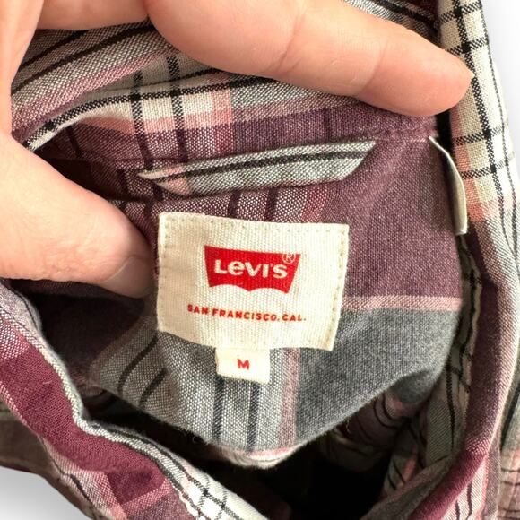 Levi's Burgundy and Gray Plaid Pearl Snap Western Shirt Men's Size M - Picture 8 of 9